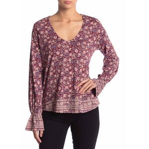 Lucky Brand Floral Bell Sleeve Blouse